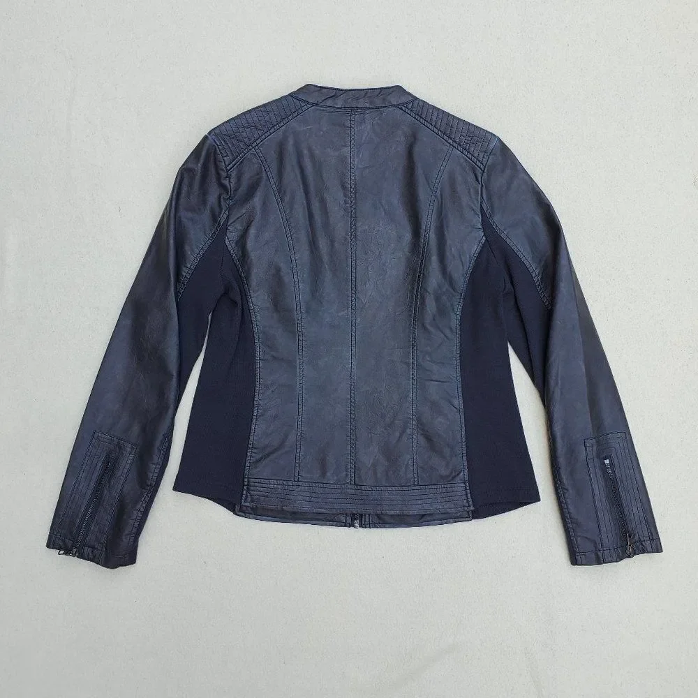 Sebby Collection blue faux leather moto jacket - Picture 11 of 16